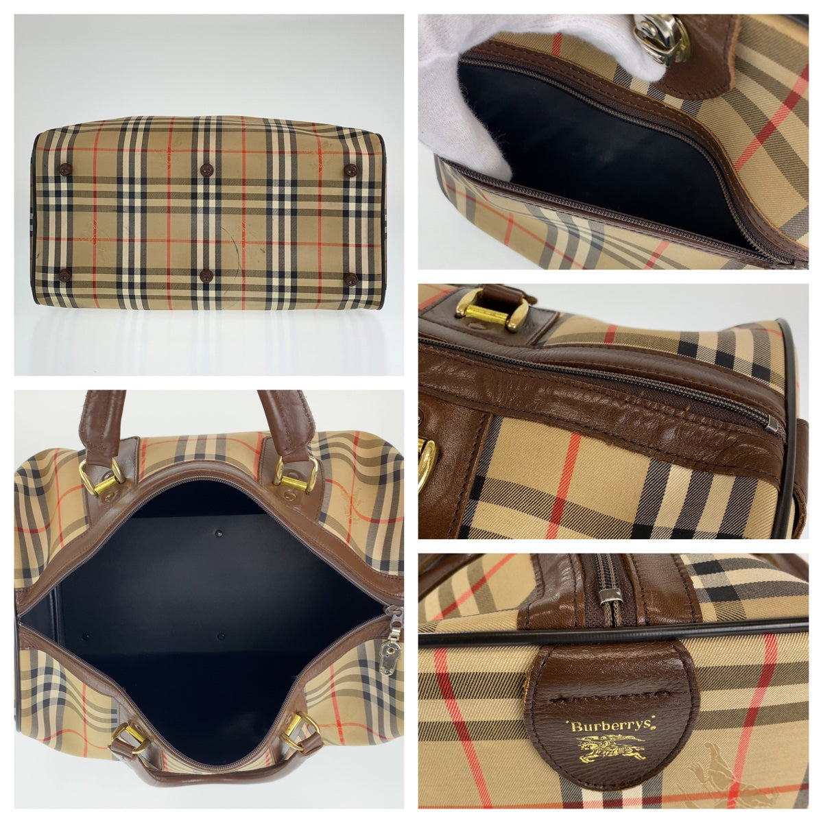 BURBERRY バーバリー ノバチェック シャドーホース ベージュ 薄茶 ゴールド金具 キャンバス / レザー ボストンバッグ 旅行バッグ  レディース