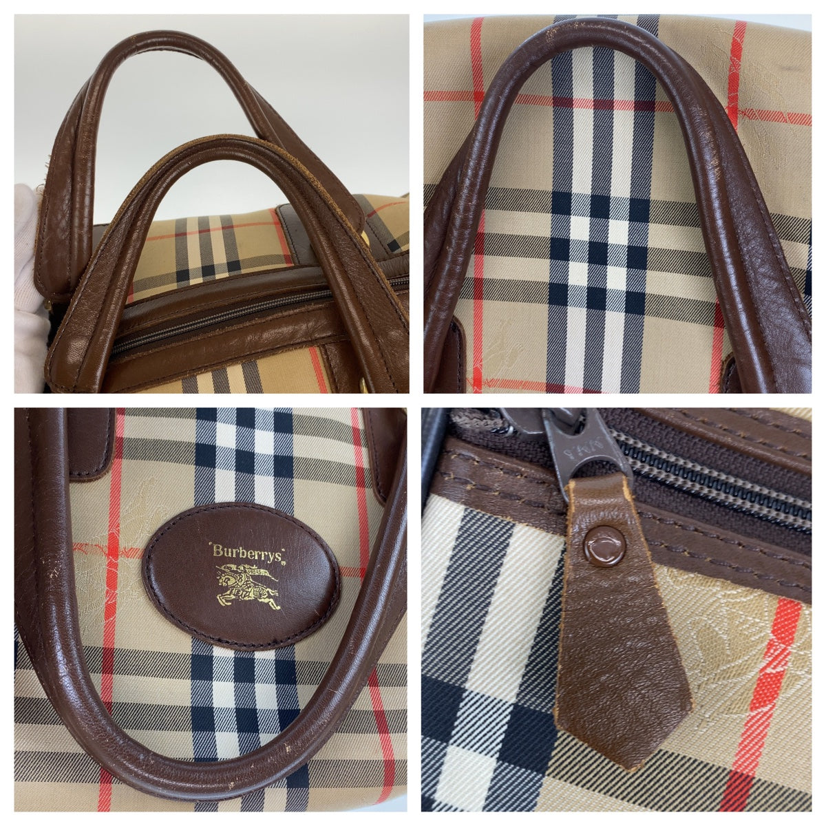 BURBERRY バーバリー ノバチェック シャドーホース ベージュ 薄茶 ゴールド金具 キャンバス / レザー ボストンバッグ 旅行バッグ  レディース