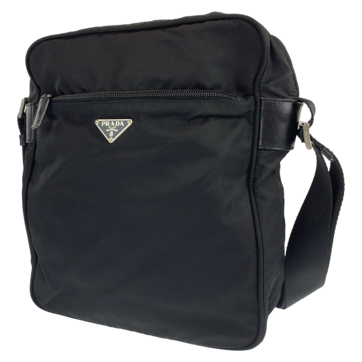 PRADA Tessuto Triangle Logo Plate Black Silver Hardware Nylon Shoulder Bag Crossbody Bag for Women