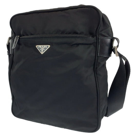 PRADA Tessuto Triangle Logo Plate Black Silver Hardware Nylon Shoulder Bag Crossbody Bag for Women