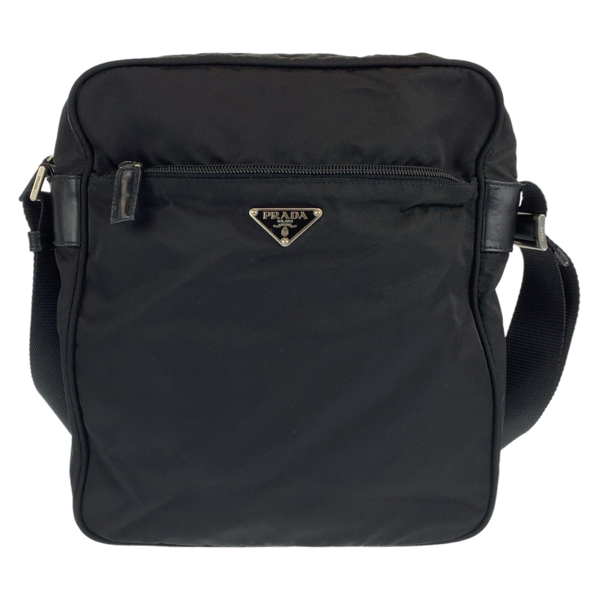 PRADA Tessuto Triangle Logo Plate Black Silver Hardware Nylon Shoulder Bag Crossbody Bag for Women