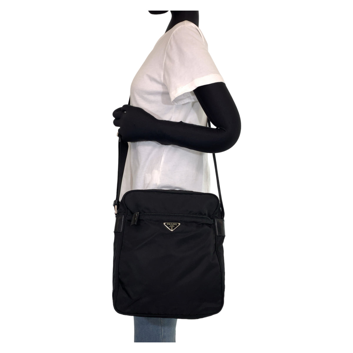 PRADA Tessuto Triangle Logo Plate Black Silver Hardware Nylon Shoulder Bag Crossbody Bag for Women