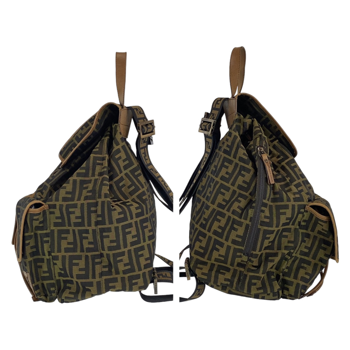 FENDI フェンディ ズッカ柄 ブラウン 茶 キャンバス リュック バックパック  レディース
