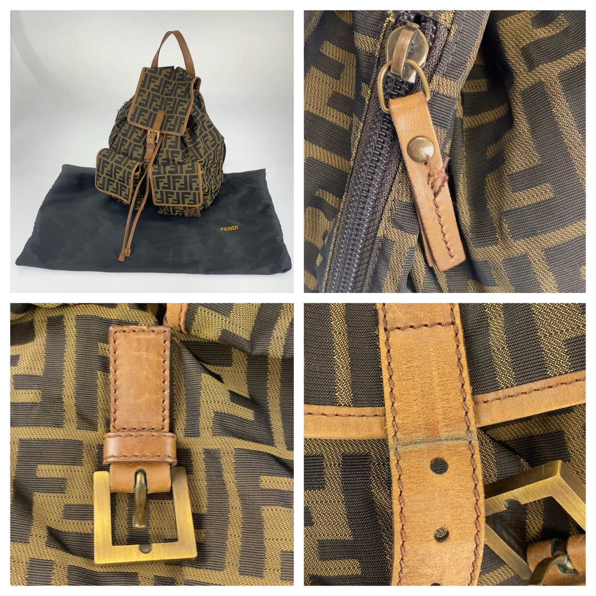 FENDI フェンディ ズッカ柄 ブラウン 茶 キャンバス リュック バックパック  レディース