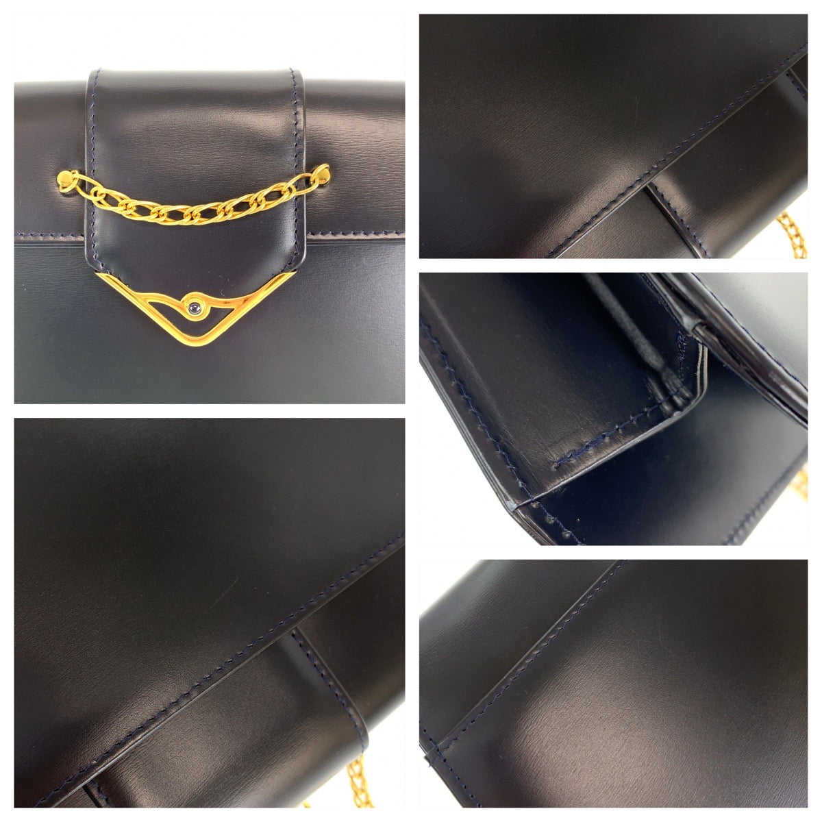 CARTIER カルティエ ヴィンテージ サファイアライン ブラック 黒 ゴールド金具 レザー チェーンショルダーバッグ 肩掛け  レディース