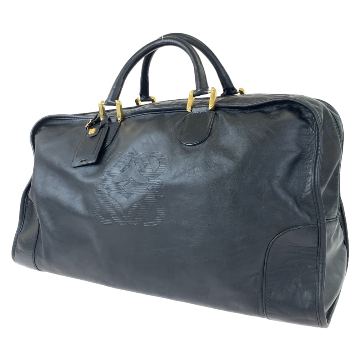 LOEWE ロエベ アマソナ50 ブラック 黒 ゴールド金具 レザー ボストンバッグ 旅行バッグ  メンズ