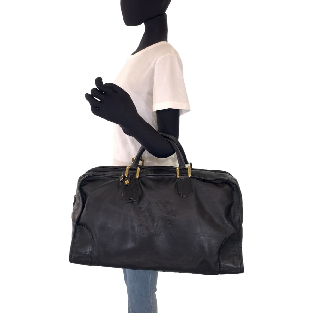 LOEWE ロエベ アマソナ50 ブラック 黒 ゴールド金具 レザー ボストンバッグ 旅行バッグ  メンズ