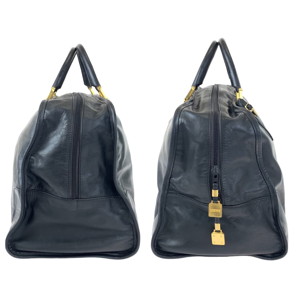 LOEWE ロエベ アマソナ50 ブラック 黒 ゴールド金具 レザー ボストンバッグ 旅行バッグ  メンズ