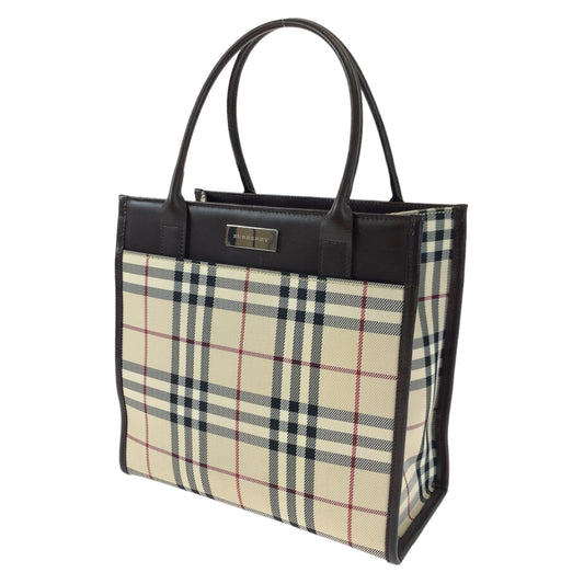 BURBERRY バーバリー ノバチェック ブラウン 茶 キャンバス / レザー トートバッグ ハンドバッグ  レディース
