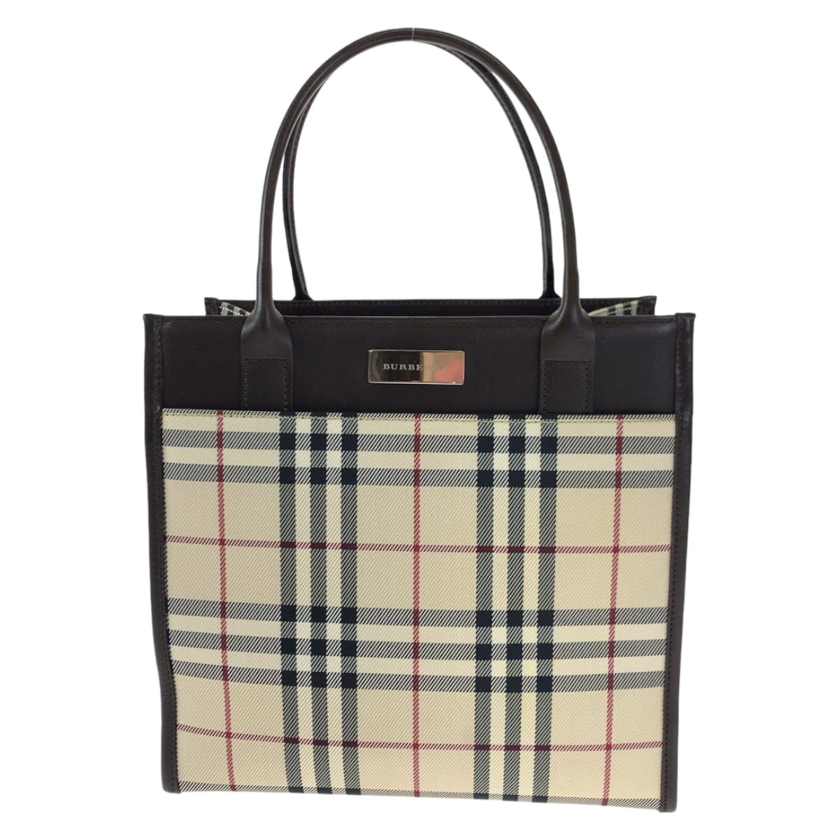 BURBERRY バーバリー ノバチェック ブラウン 茶 キャンバス / レザー トートバッグ ハンドバッグ  レディース