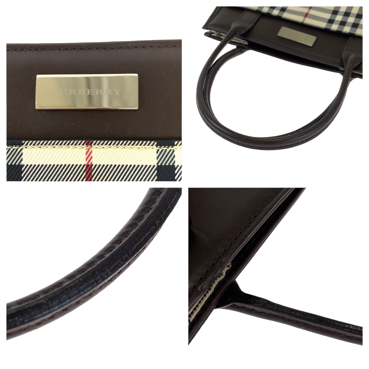 BURBERRY バーバリー ノバチェック ブラウン 茶 キャンバス / レザー トートバッグ ハンドバッグ  レディース
