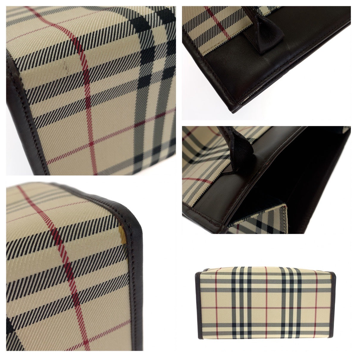 BURBERRY バーバリー ノバチェック ブラウン 茶 キャンバス / レザー トートバッグ ハンドバッグ  レディース