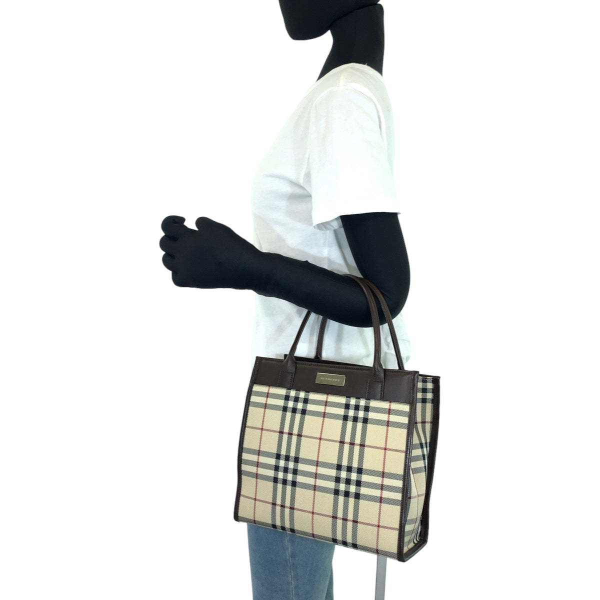 BURBERRY バーバリー ノバチェック ブラウン 茶 キャンバス / レザー トートバッグ ハンドバッグ  レディース