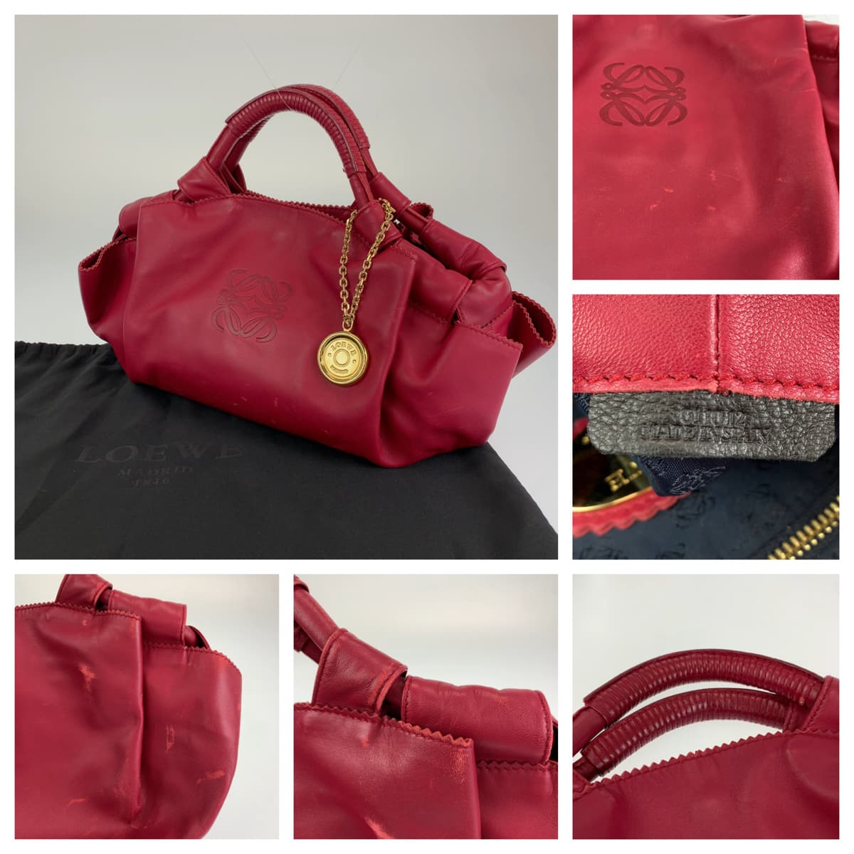 LOEWE ロエベ アナグラム ナッパアイレ ワインレッド ゴールド金具 レザー ハンドバッグ トートバッグ  レディース