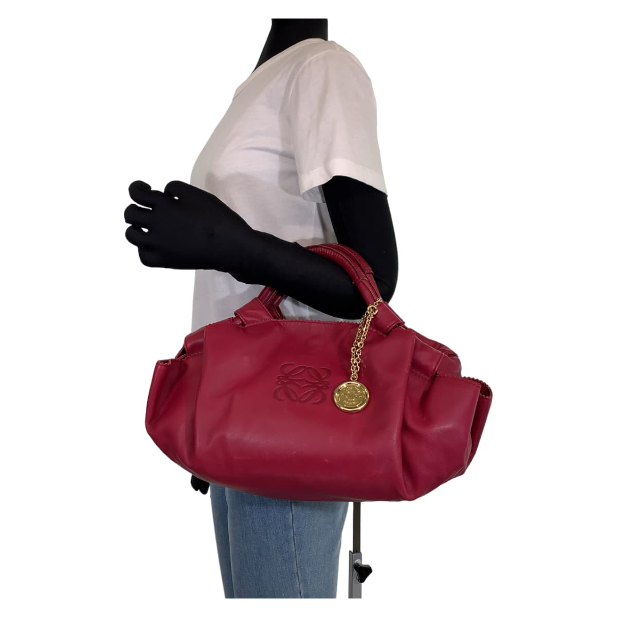 LOEWE ロエベ アナグラム ナッパアイレ ワインレッド ゴールド金具 レザー ハンドバッグ トートバッグ  レディース