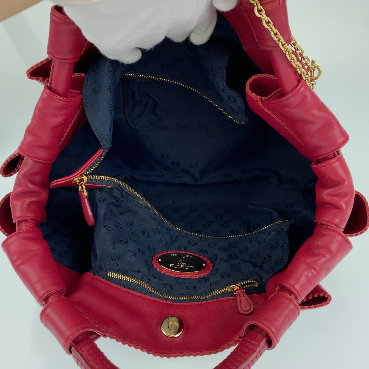 LOEWE ロエベ アナグラム ナッパアイレ ワインレッド ゴールド金具 レザー ハンドバッグ トートバッグ  レディース