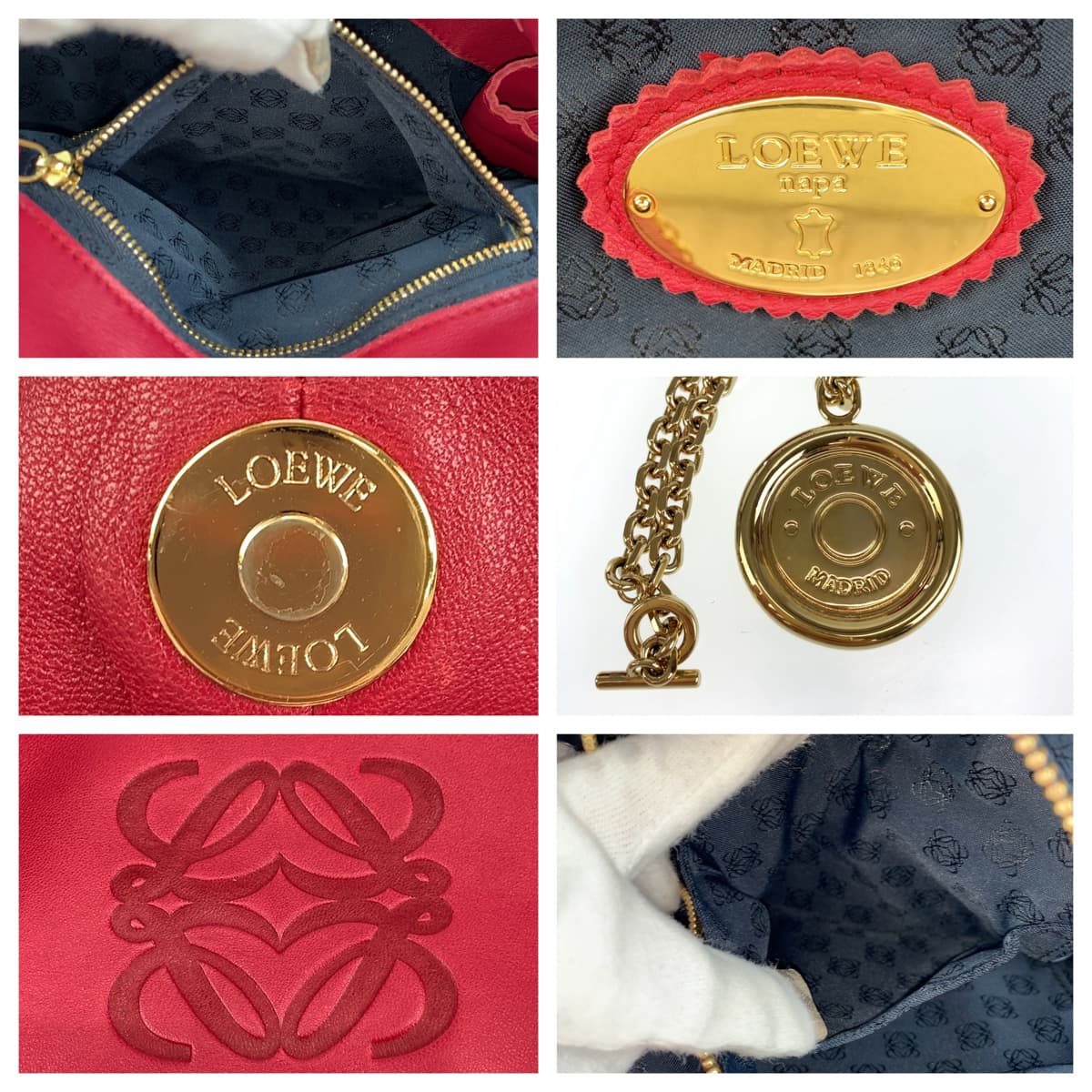 LOEWE ロエベ アナグラム ナッパアイレ ワインレッド ゴールド金具 レザー ハンドバッグ トートバッグ  レディース