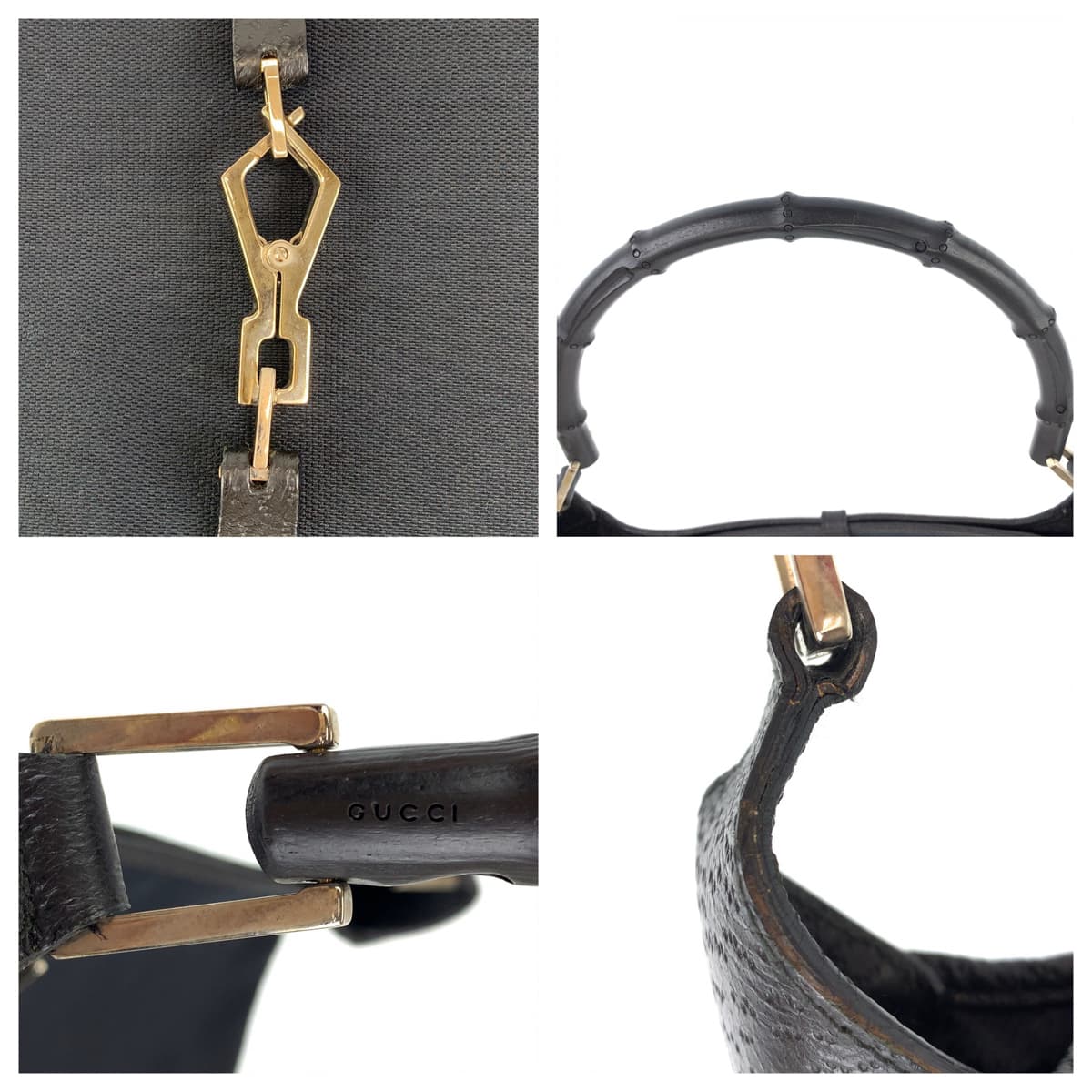 GUCCI グッチ カンデンスキー バンブー ブラック 黒 シルバー金具 キャンバス / レザー ハンドバッグ トートバッグ  レディース