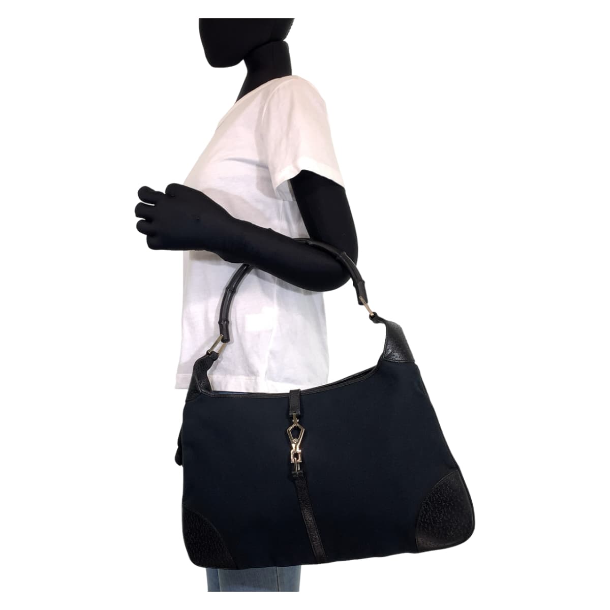 GUCCI グッチ カンデンスキー バンブー ブラック 黒 シルバー金具 キャンバス / レザー ハンドバッグ トートバッグ  レディース