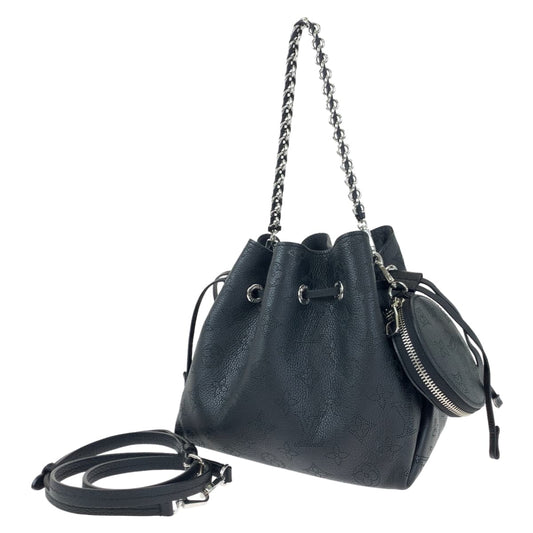 LOUIS VUITTON Louis Vuitton Monogram Mahina Bella Noir Black Silver Hardware Calfskin M57070 Shoulder Bag Handbag 2way Women's