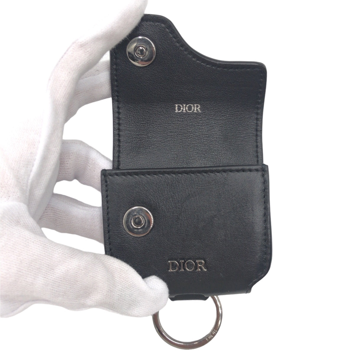 Dior ディオール ブラック 黒 シルバー金具 レザー AirPods用ケース  メンズ