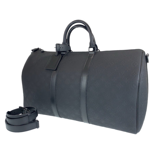LOUIS VUITTON Louis Vuitton Monogram Keepall Bandouliere 50 Matte Black Taurillon Leather M59025 Boston Bag Travel Bag Men's