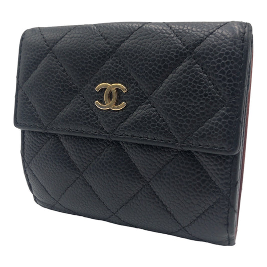 CHANEL シャネル マトラッセ  ココマーク ブラック 黒 ゴールド金具 キャビアスキン A48980 二つ折り財布 札入れ  レディース