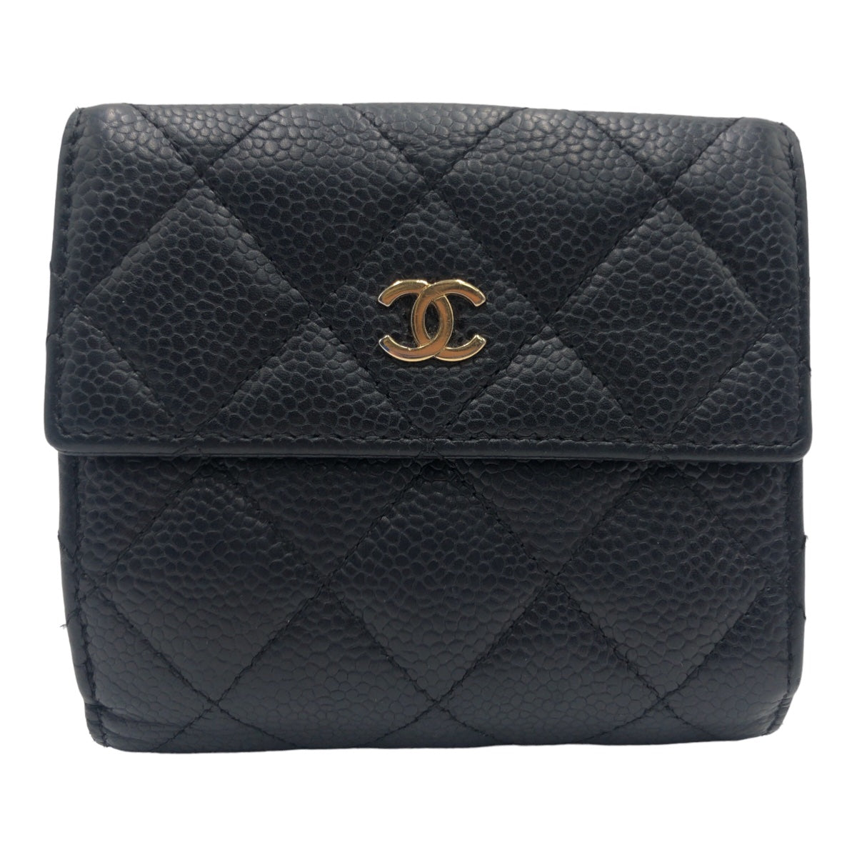 CHANEL シャネル マトラッセ  ココマーク ブラック 黒 ゴールド金具 キャビアスキン A48980 二つ折り財布 札入れ  レディース