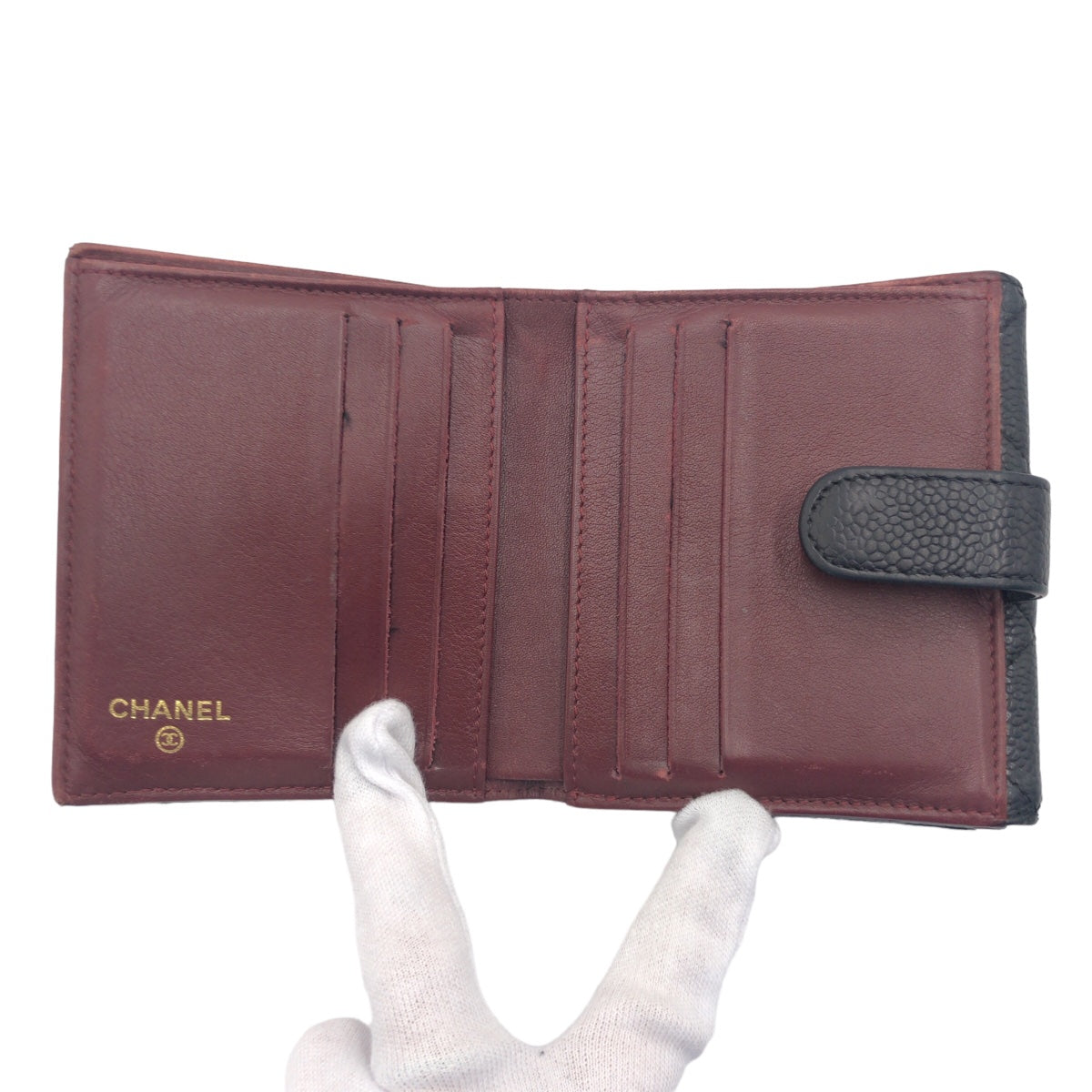 CHANEL シャネル マトラッセ  ココマーク ブラック 黒 ゴールド金具 キャビアスキン A48980 二つ折り財布 札入れ  レディース