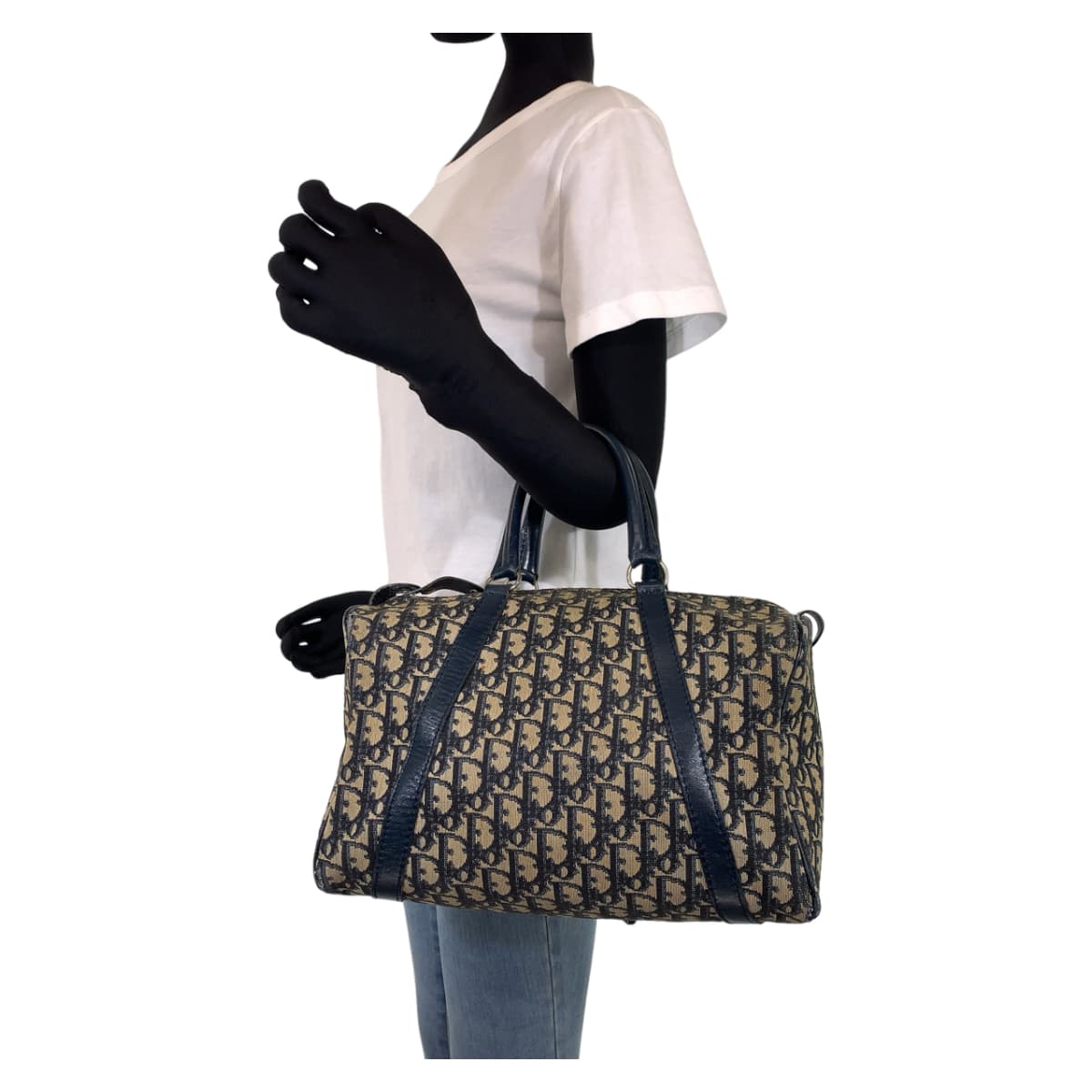 Dior ディオール トロッター ネイビー 紺 アイボリー シルバー金具 キャンバス / レザー ミニボストンバッグ ハンドバッグ  レディース