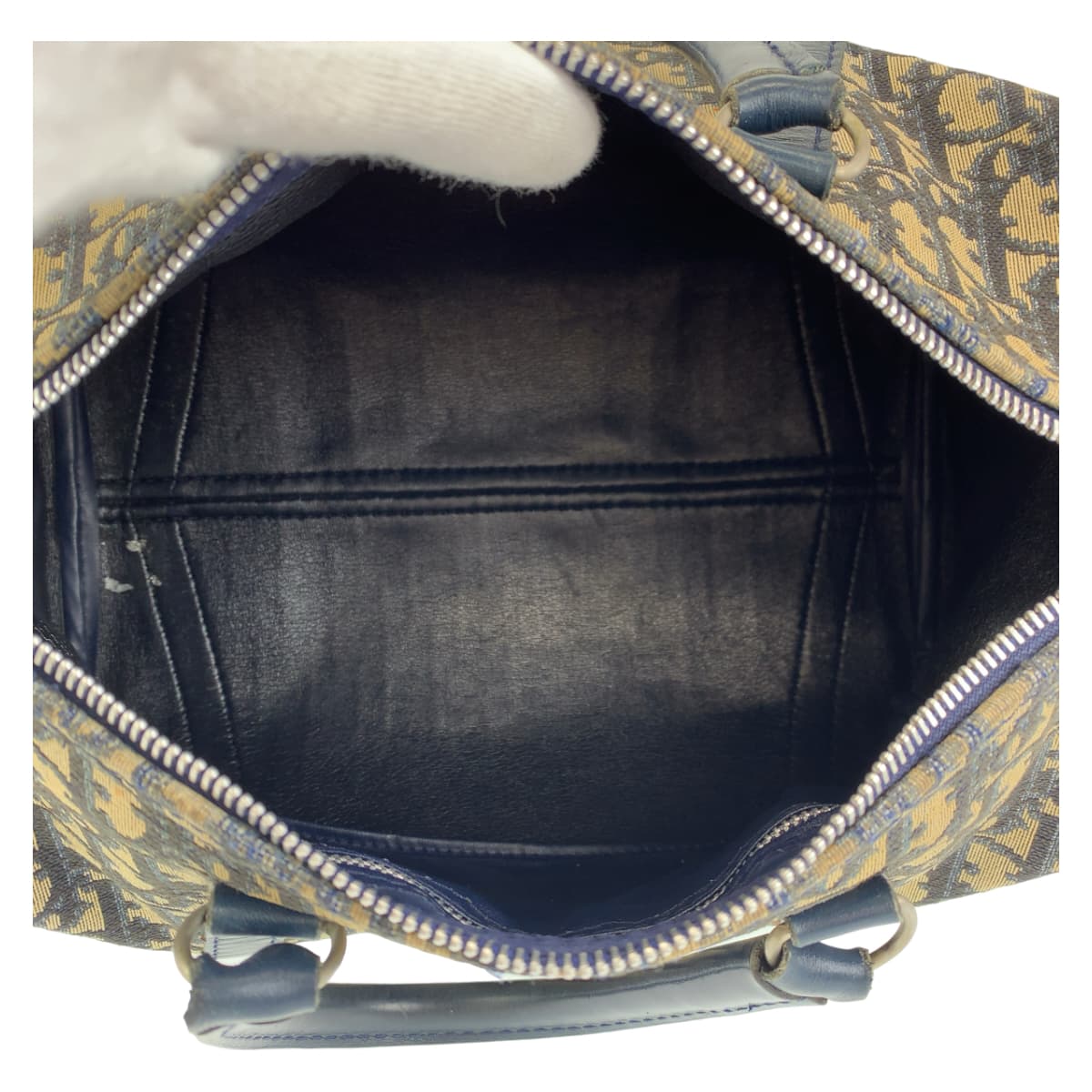 Dior ディオール トロッター ネイビー 紺 アイボリー シルバー金具 キャンバス / レザー ミニボストンバッグ ハンドバッグ  レディース