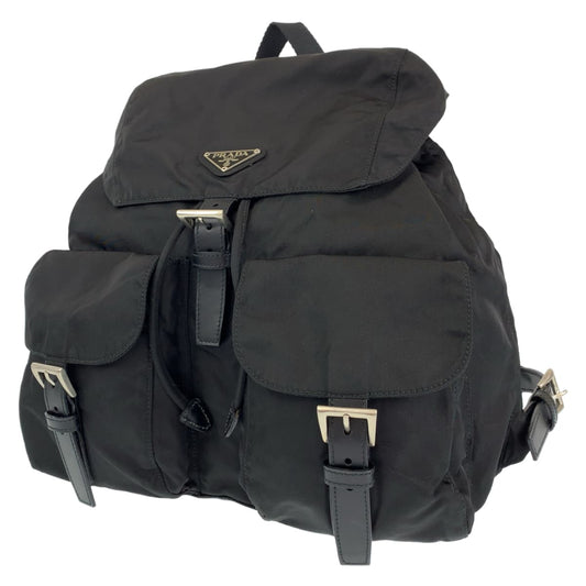 PRADA Prada Tessuto Black Silver Hardware Nylon Backpack Women's