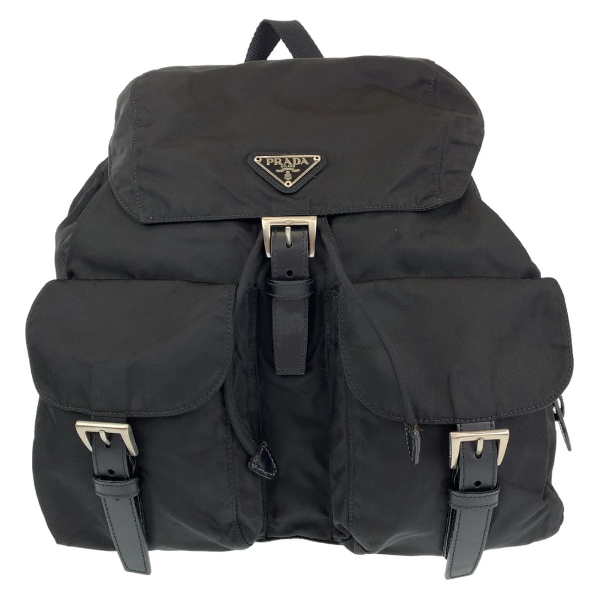 PRADA Prada Tessuto Black Silver Hardware Nylon Backpack Women's