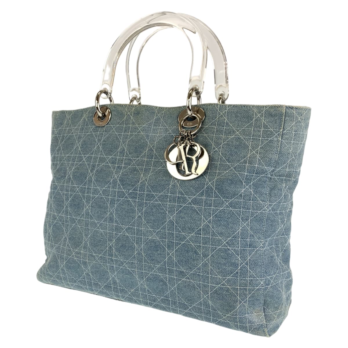 Christian Dior クリスチャンディオール レディディオール カナージュ ブルー 青 インディゴ シルバー金具 デニム ハンドバッグ トートバッグ  レディース