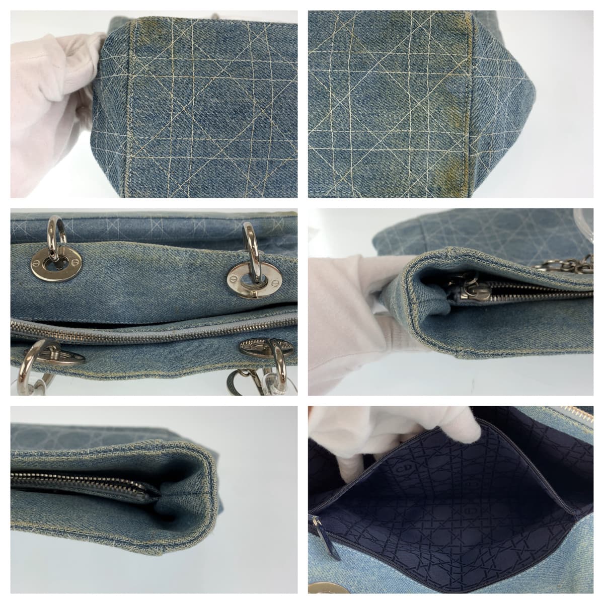 Christian Dior クリスチャンディオール レディディオール カナージュ ブルー 青 インディゴ シルバー金具 デニム ハンドバッグ トートバッグ  レディース