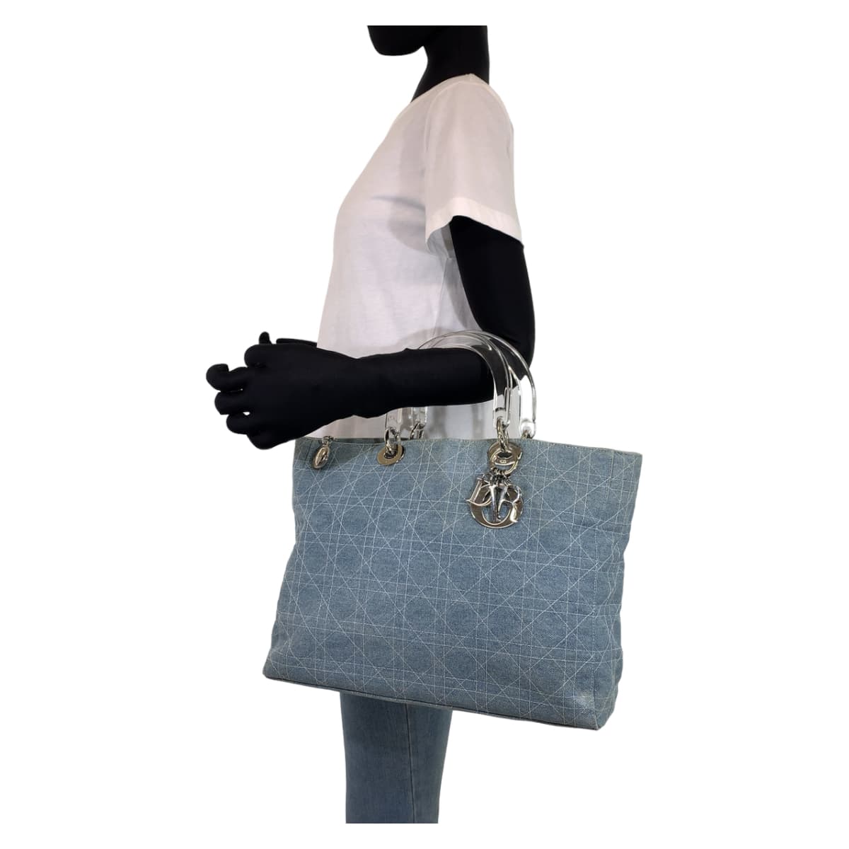 Christian Dior クリスチャンディオール レディディオール カナージュ ブルー 青 インディゴ シルバー金具 デニム ハンドバッグ トートバッグ  レディース