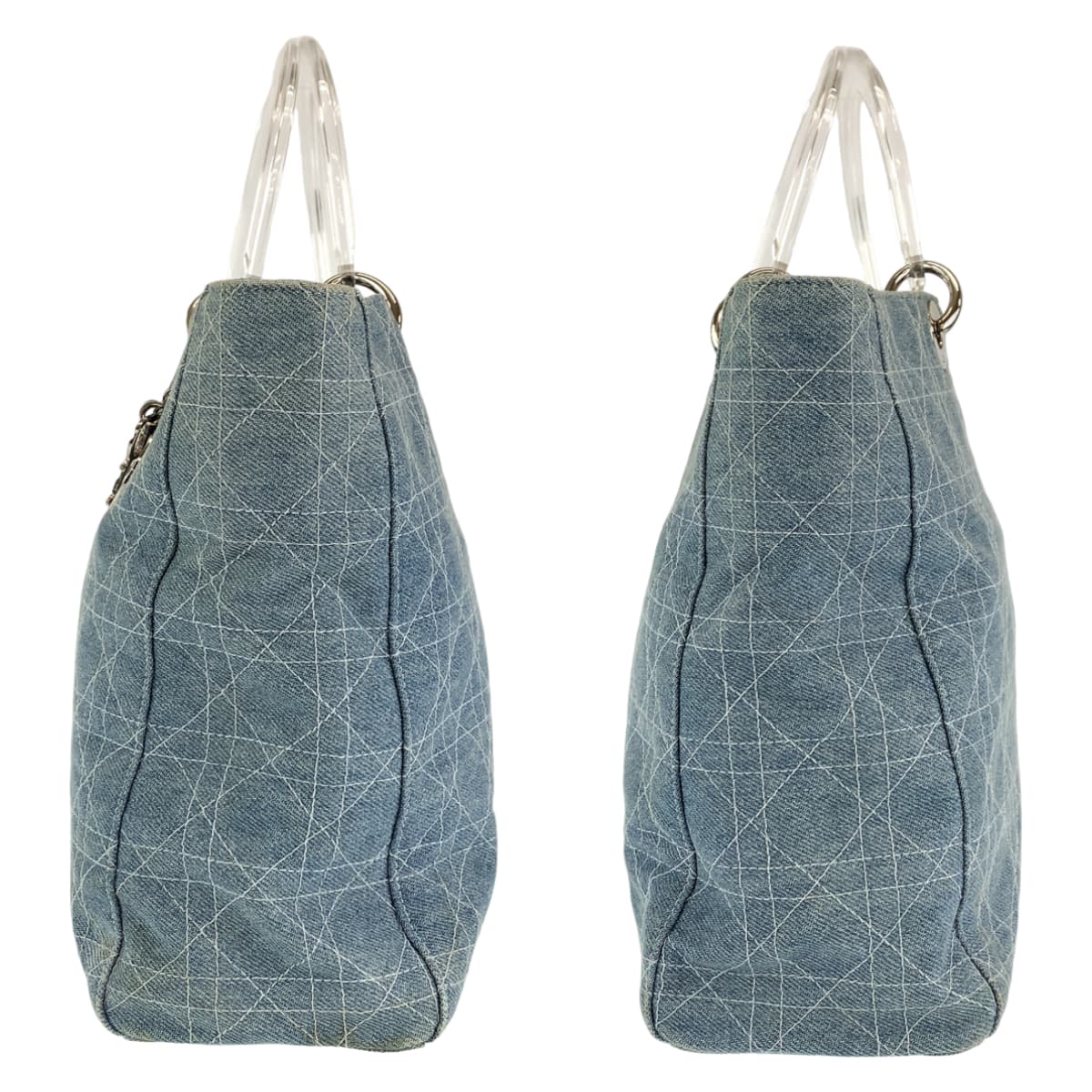 Christian Dior クリスチャンディオール レディディオール カナージュ ブルー 青 インディゴ シルバー金具 デニム ハンドバッグ トートバッグ  レディース