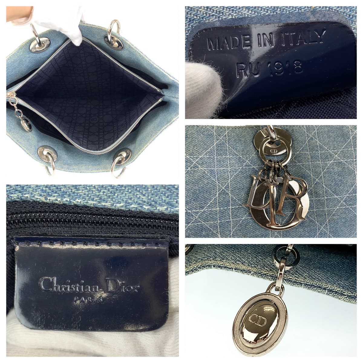 Christian Dior クリスチャンディオール レディディオール カナージュ ブルー 青 インディゴ シルバー金具 デニム ハンドバッグ トートバッグ  レディース