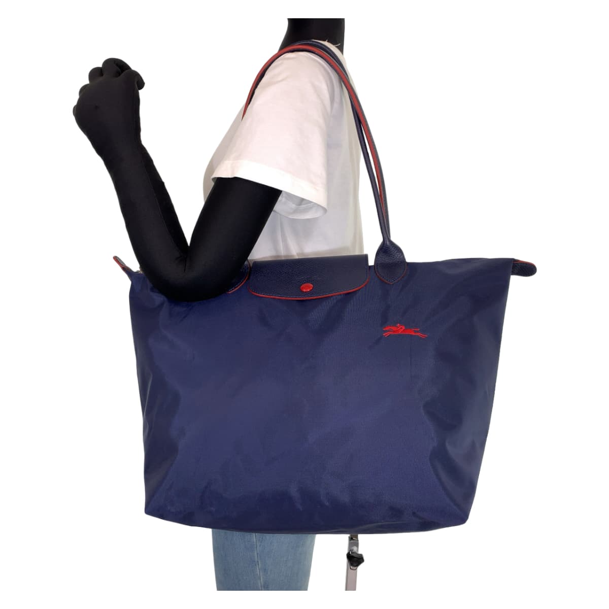 Longchamp ロンシャン ル プリアージュ クラブ ネイビー 紺 レッド 赤 ナイロン トートバッグ ショルダーバッグ  レディース