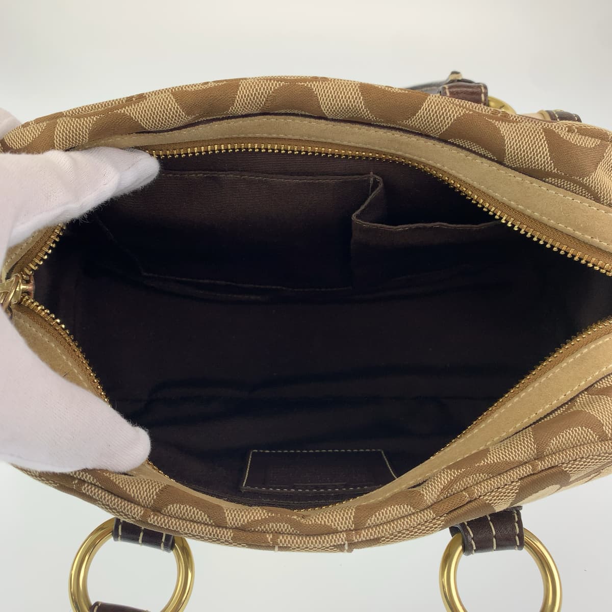 COACH コーチ シグネチャー ベージュ ブラウン 茶 キャンバス 6423 ハンドバック トートバッグ  レディース