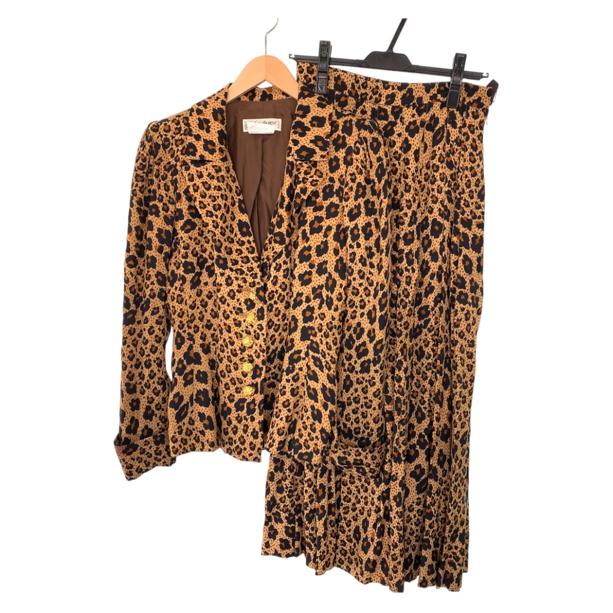 YVES SAINT LAURENT イヴ・サンローラン レオパード柄 サイズ38 ブラウン 茶 シルク セットアップ 上下セット  レディース