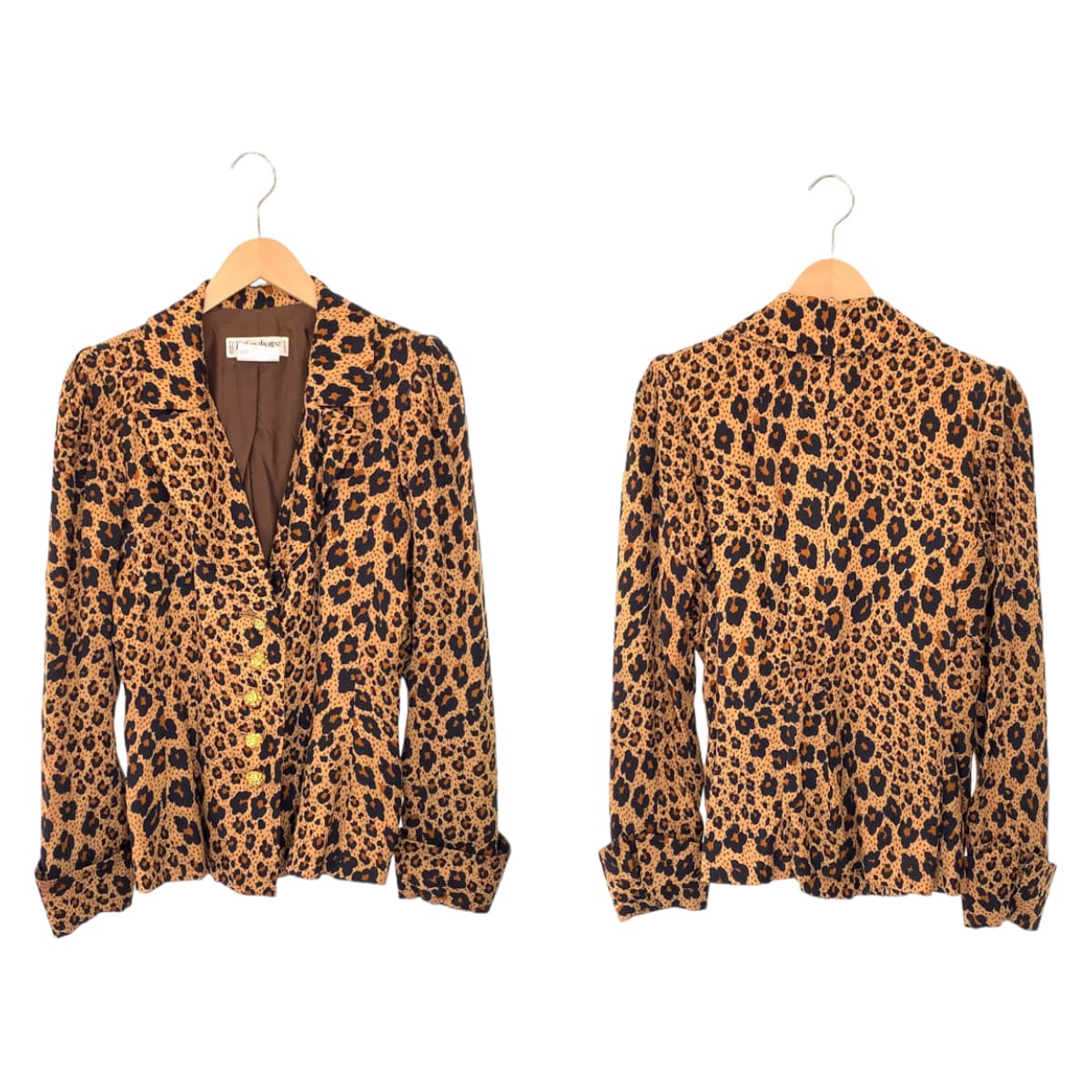 YVES SAINT LAURENT イヴ・サンローラン レオパード柄 サイズ38 ブラウン 茶 シルク セットアップ 上下セット  レディース