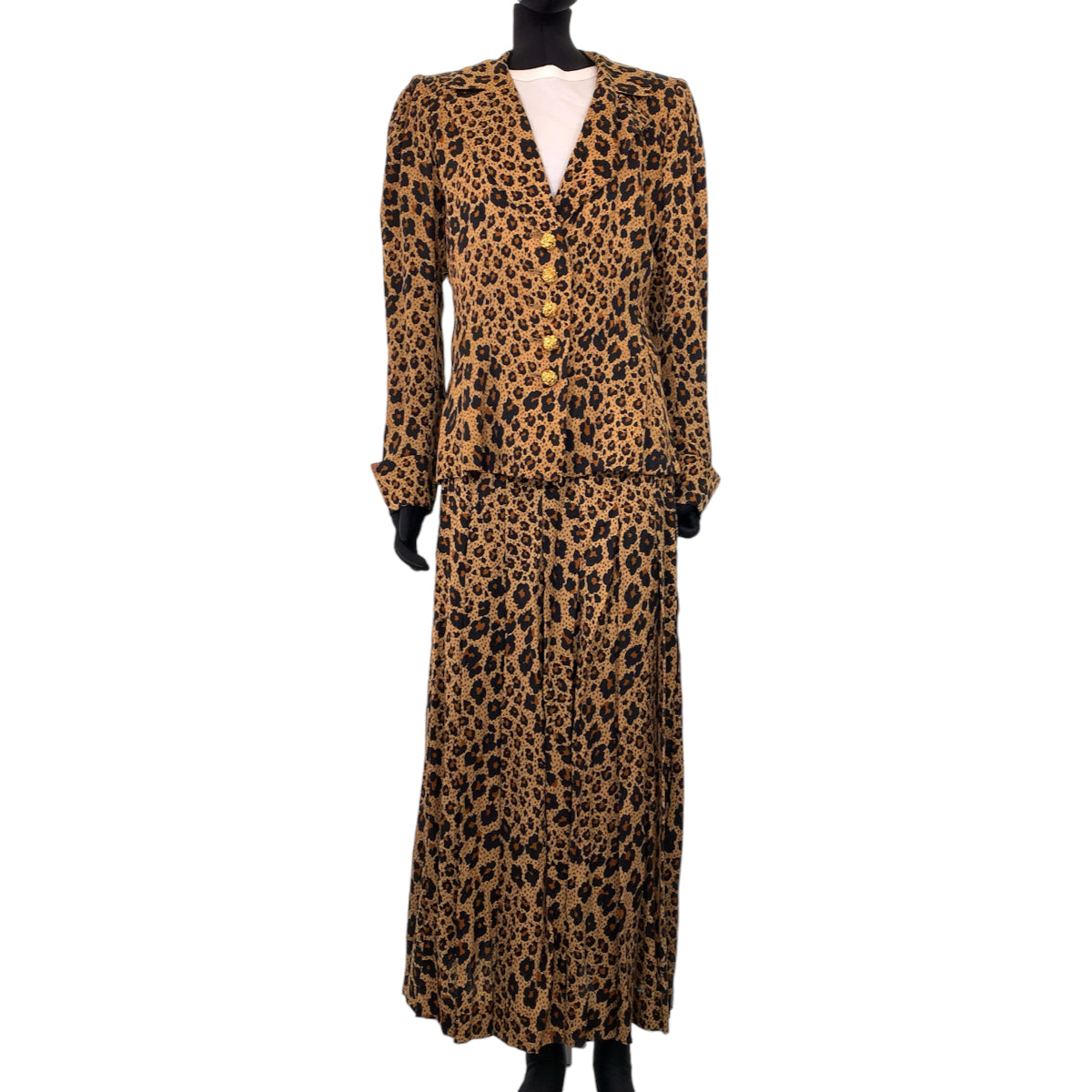 YVES SAINT LAURENT イヴ・サンローラン レオパード柄 サイズ38 ブラウン 茶 シルク セットアップ 上下セット  レディース