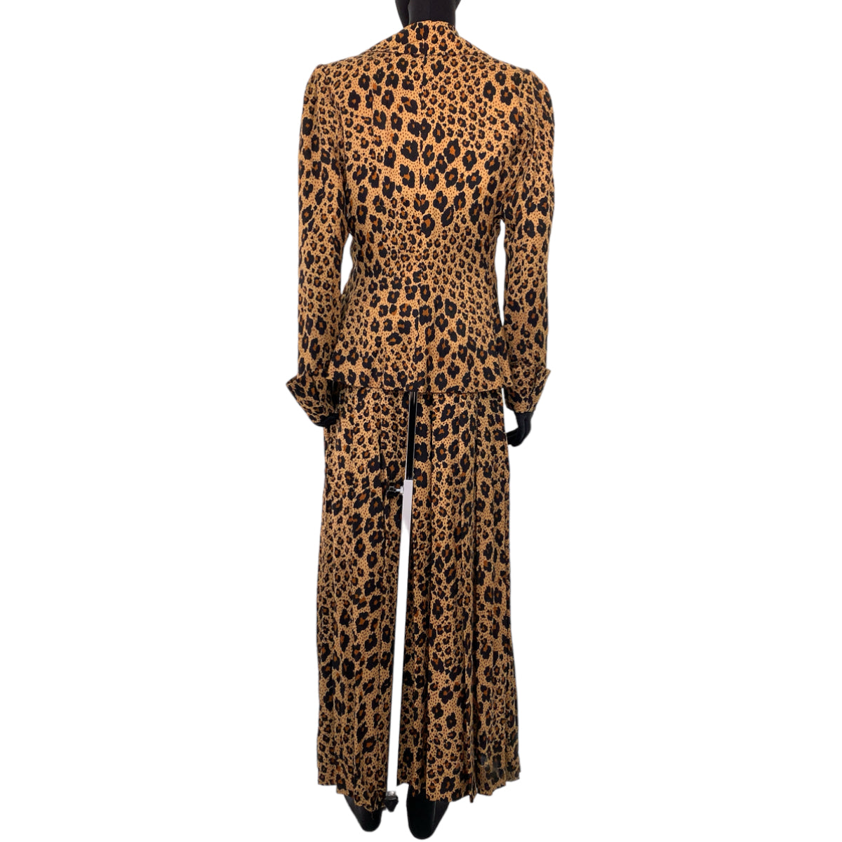 YVES SAINT LAURENT イヴ・サンローラン レオパード柄 サイズ38 ブラウン 茶 シルク セットアップ 上下セット  レディース