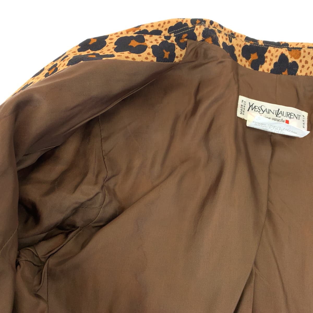 YVES SAINT LAURENT イヴ・サンローラン レオパード柄 サイズ38 ブラウン 茶 シルク セットアップ 上下セット  レディース