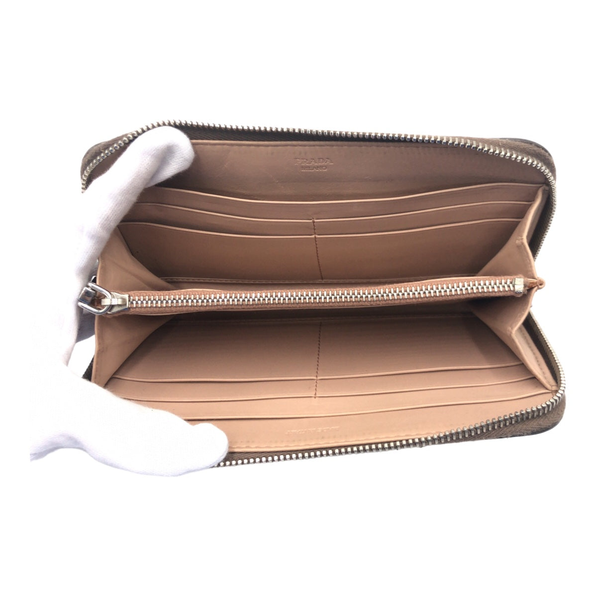 PRADA Prada Studs Grey Silver Hardware Leather 1M0506 Long Wallet for Women