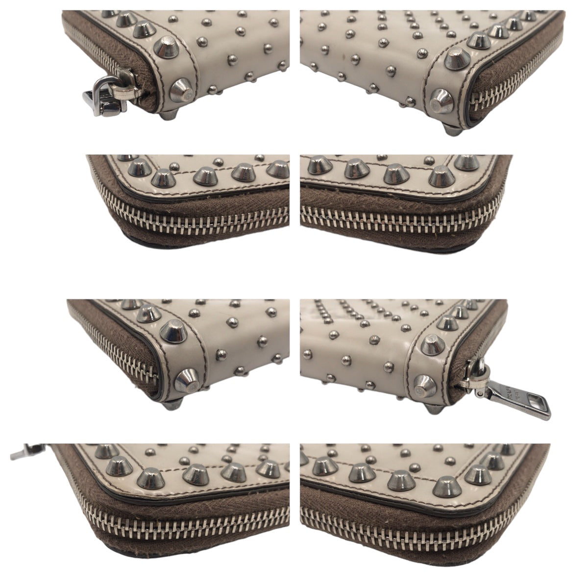 PRADA Prada Studs Grey Silver Hardware Leather 1M0506 Long Wallet for Women