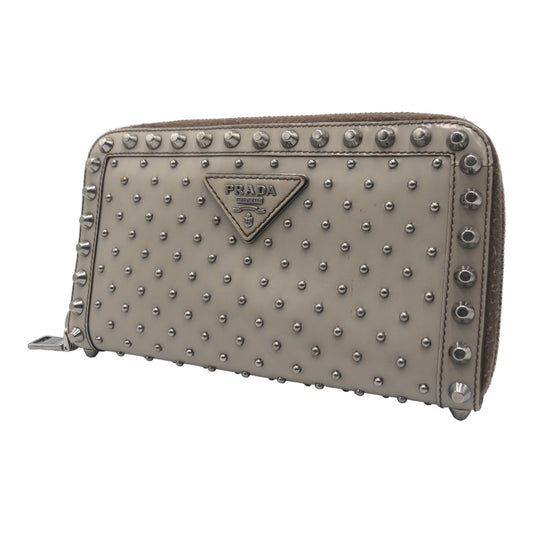 PRADA Prada Studs Grey Silver Hardware Leather 1M0506 Long Wallet for Women