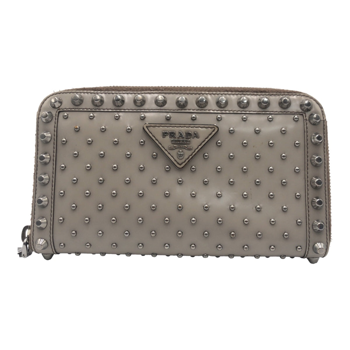 PRADA Prada Studs Grey Silver Hardware Leather 1M0506 Long Wallet for Women