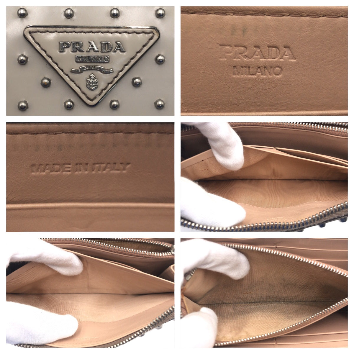 PRADA Prada Studs Grey Silver Hardware Leather 1M0506 Long Wallet for Women